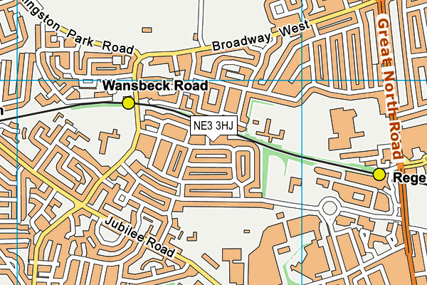 NE3 3HJ map - OS VectorMap District (Ordnance Survey)