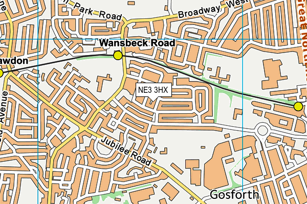 NE3 3HX map - OS VectorMap District (Ordnance Survey)
