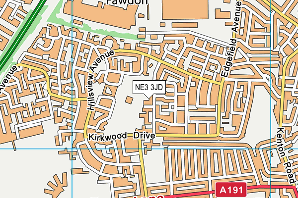 NE3 3JD map - OS VectorMap District (Ordnance Survey)