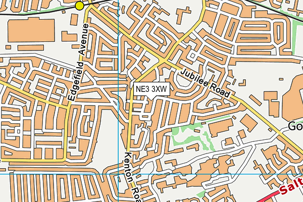 NE3 3XW map - OS VectorMap District (Ordnance Survey)
