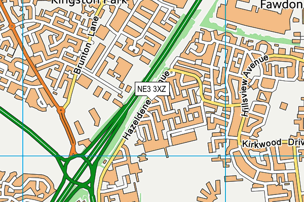 NE3 3XZ map - OS VectorMap District (Ordnance Survey)