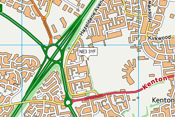 NE3 3YF map - OS VectorMap District (Ordnance Survey)