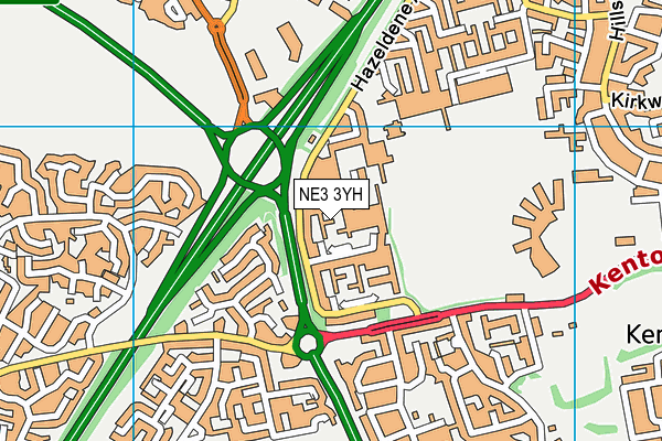 NE3 3YH map - OS VectorMap District (Ordnance Survey)