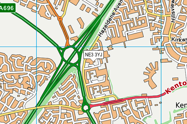 NE3 3YJ map - OS VectorMap District (Ordnance Survey)