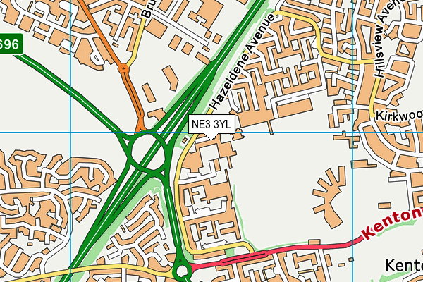 NE3 3YL map - OS VectorMap District (Ordnance Survey)