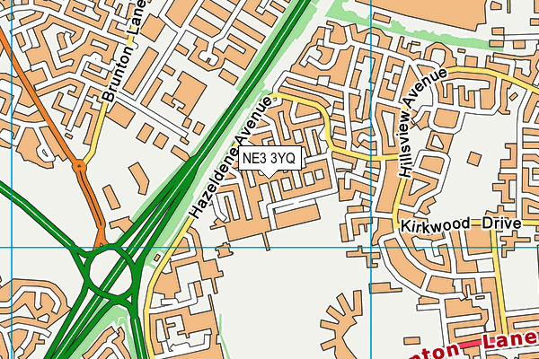 NE3 3YQ map - OS VectorMap District (Ordnance Survey)