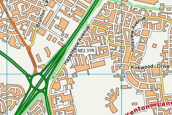 NE3 3YR map - OS VectorMap District (Ordnance Survey)