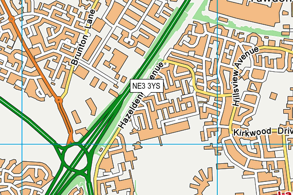 NE3 3YS map - OS VectorMap District (Ordnance Survey)