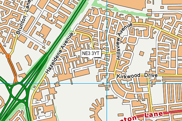 NE3 3YT map - OS VectorMap District (Ordnance Survey)