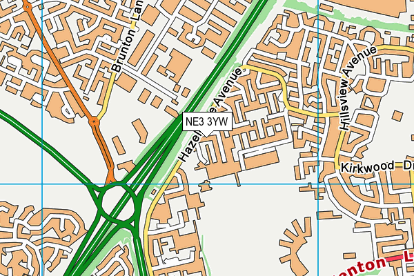 NE3 3YW map - OS VectorMap District (Ordnance Survey)