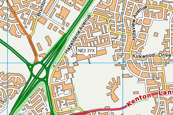 NE3 3YX map - OS VectorMap District (Ordnance Survey)