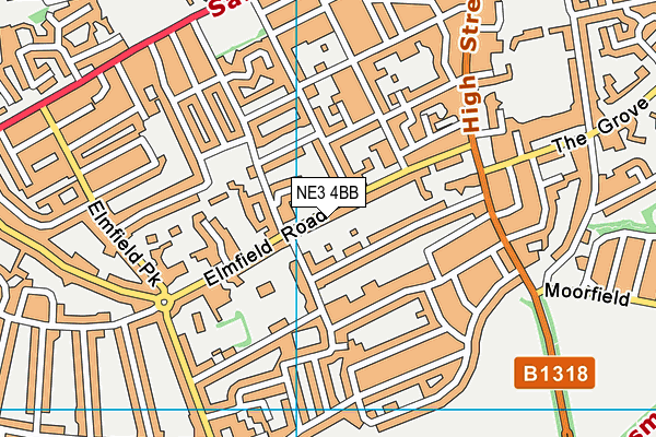 NE3 4BB map - OS VectorMap District (Ordnance Survey)