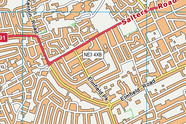 NE3 4XB map - OS VectorMap District (Ordnance Survey)