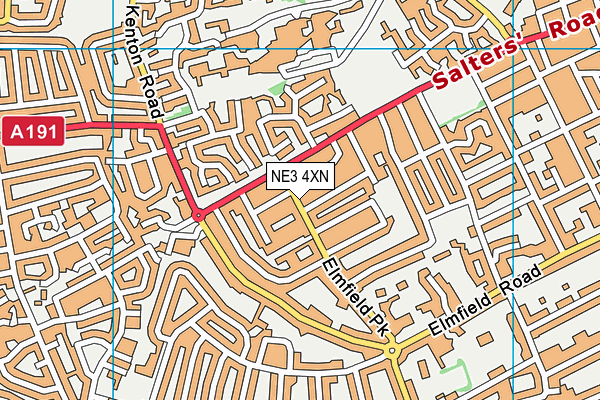 NE3 4XN map - OS VectorMap District (Ordnance Survey)