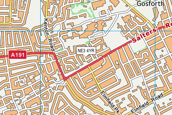 NE3 4YR map - OS VectorMap District (Ordnance Survey)