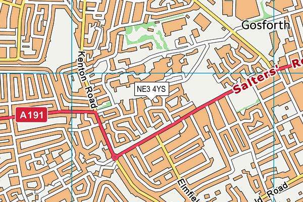 NE3 4YS map - OS VectorMap District (Ordnance Survey)