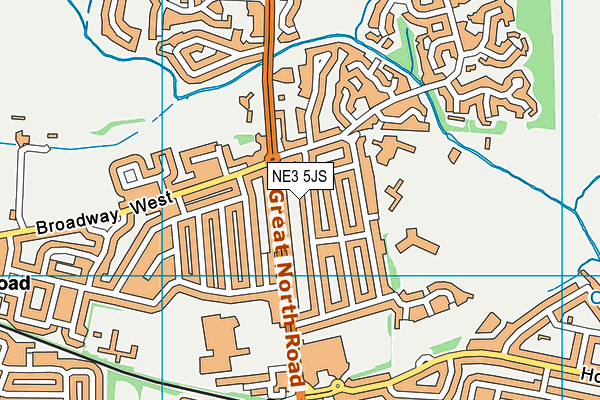 NE3 5JS map - OS VectorMap District (Ordnance Survey)