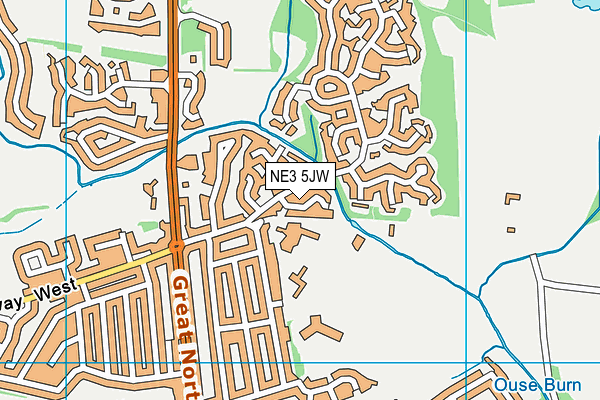 NE3 5JW map - OS VectorMap District (Ordnance Survey)