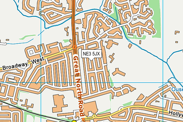 NE3 5JX map - OS VectorMap District (Ordnance Survey)