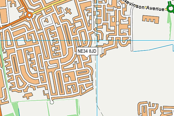 NE34 8JD map - OS VectorMap District (Ordnance Survey)