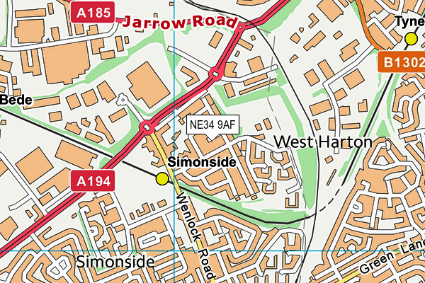 NE34 9AF map - OS VectorMap District (Ordnance Survey)