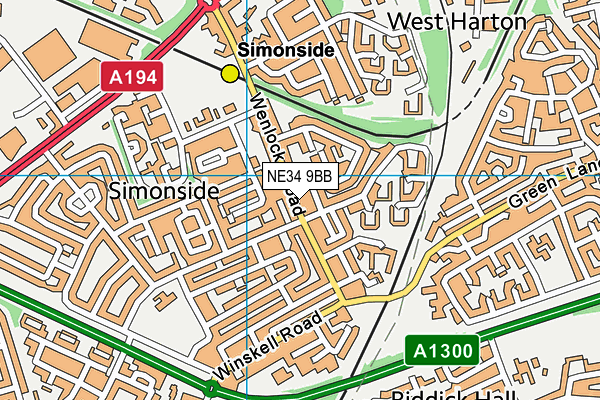 NE34 9BB map - OS VectorMap District (Ordnance Survey)