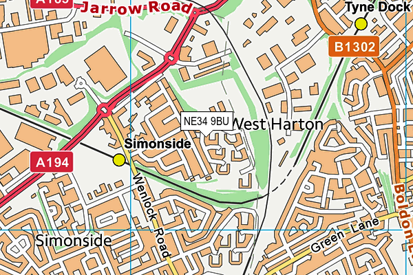 NE34 9BU map - OS VectorMap District (Ordnance Survey)