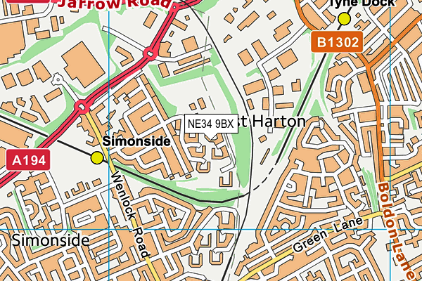 NE34 9BX map - OS VectorMap District (Ordnance Survey)