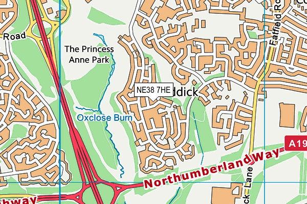 NE38 7HE map - OS VectorMap District (Ordnance Survey)