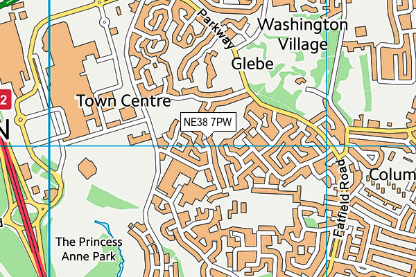 NE38 7PW map - OS VectorMap District (Ordnance Survey)