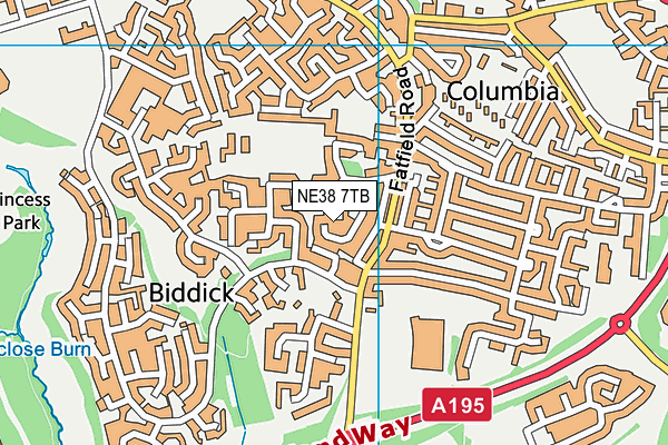 NE38 7TB map - OS VectorMap District (Ordnance Survey)