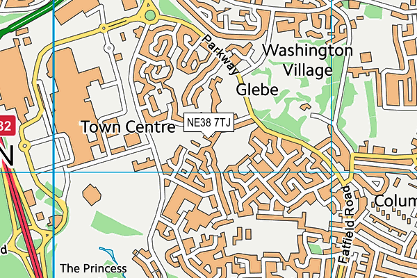 NE38 7TJ map - OS VectorMap District (Ordnance Survey)