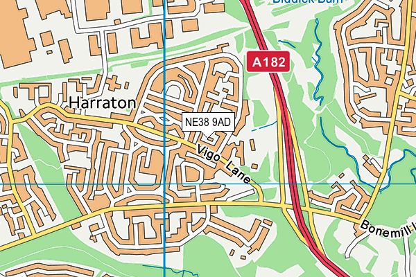 NE38 9AD map - OS VectorMap District (Ordnance Survey)