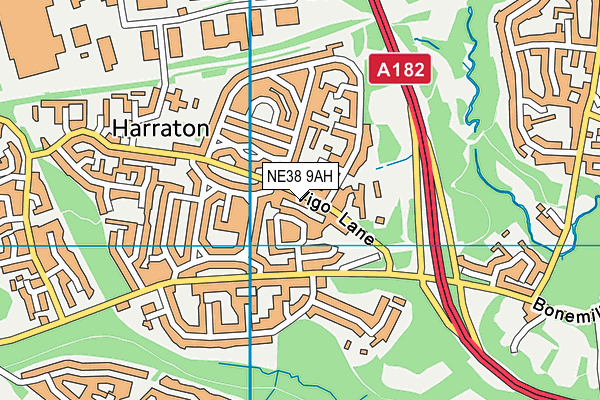 NE38 9AH map - OS VectorMap District (Ordnance Survey)