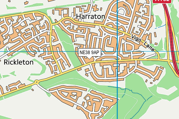 NE38 9AP map - OS VectorMap District (Ordnance Survey)