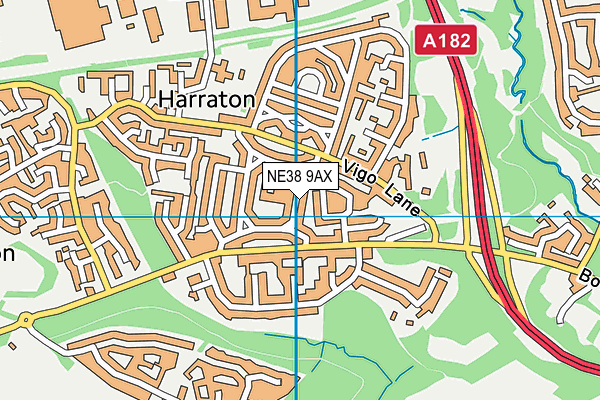 NE38 9AX map - OS VectorMap District (Ordnance Survey)