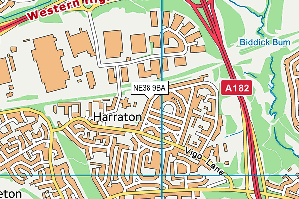 NE38 9BA map - OS VectorMap District (Ordnance Survey)