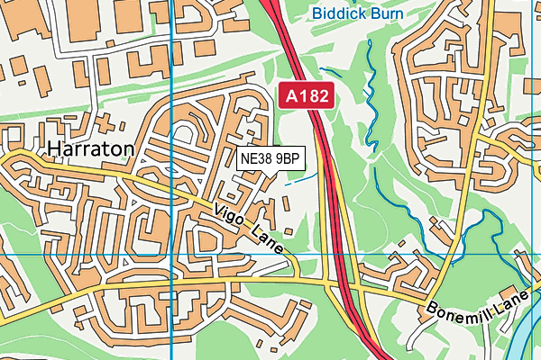 NE38 9BP map - OS VectorMap District (Ordnance Survey)