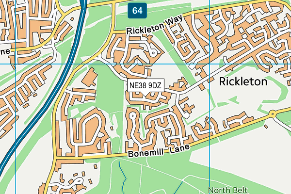 NE38 9DZ map - OS VectorMap District (Ordnance Survey)