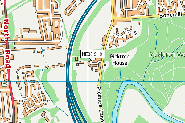 NE38 9HX map - OS VectorMap District (Ordnance Survey)