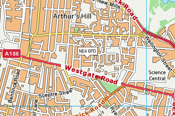 NE4 6PD map - OS VectorMap District (Ordnance Survey)