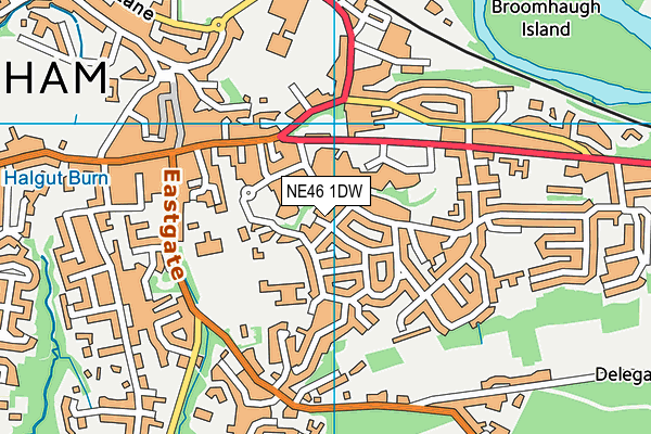 NE46 1DW map - OS VectorMap District (Ordnance Survey)