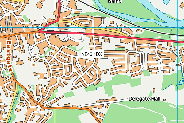 NE46 1DX map - OS VectorMap District (Ordnance Survey)