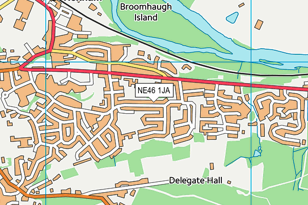 NE46 1JA map - OS VectorMap District (Ordnance Survey)