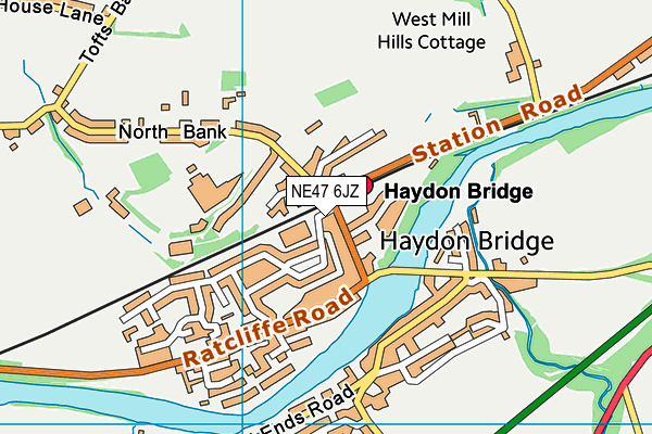 NE47 6JZ map - OS VectorMap District (Ordnance Survey)