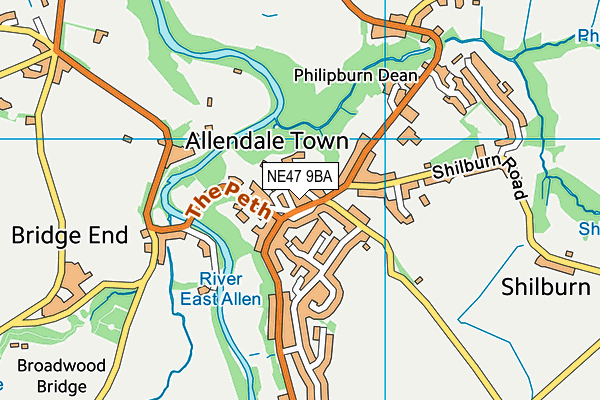 NE47 9BA map - OS VectorMap District (Ordnance Survey)