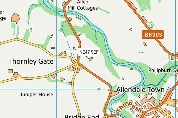 NE47 9EF map - OS VectorMap District (Ordnance Survey)