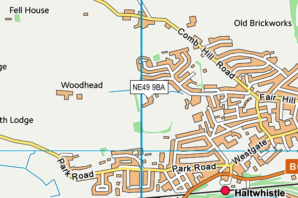 NE49 9BA map - OS VectorMap District (Ordnance Survey)