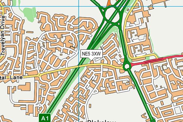 NE5 3XW map - OS VectorMap District (Ordnance Survey)