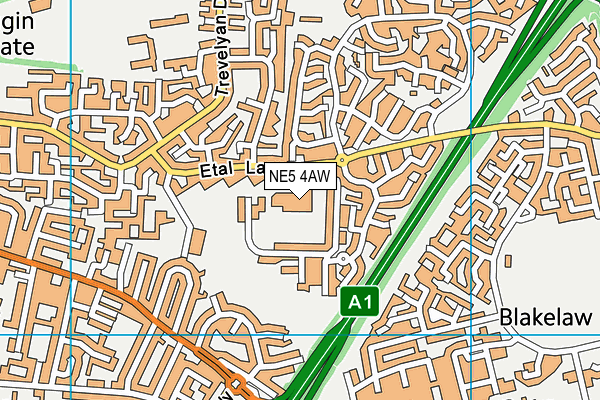 NE5 4AW map - OS VectorMap District (Ordnance Survey)